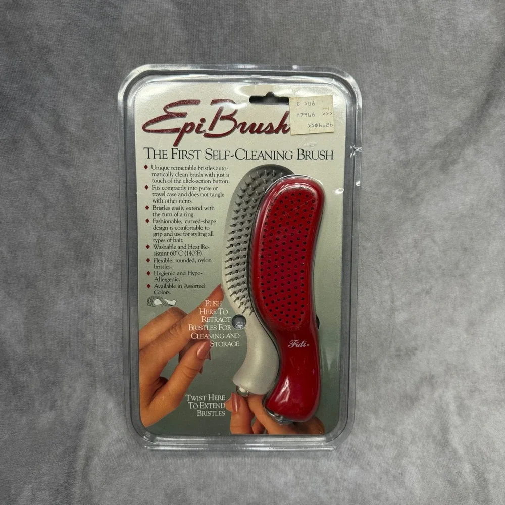 EpiBrush Self-Cleaning Hair Brush Women OS Red Retractable Travel Portable NIP